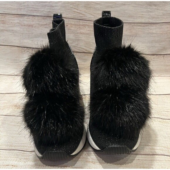 Michael Kors Skyler Pom-Pom Metallic Stretch-Knit Sock Sneaker Size 7 - Picture 4 of 10